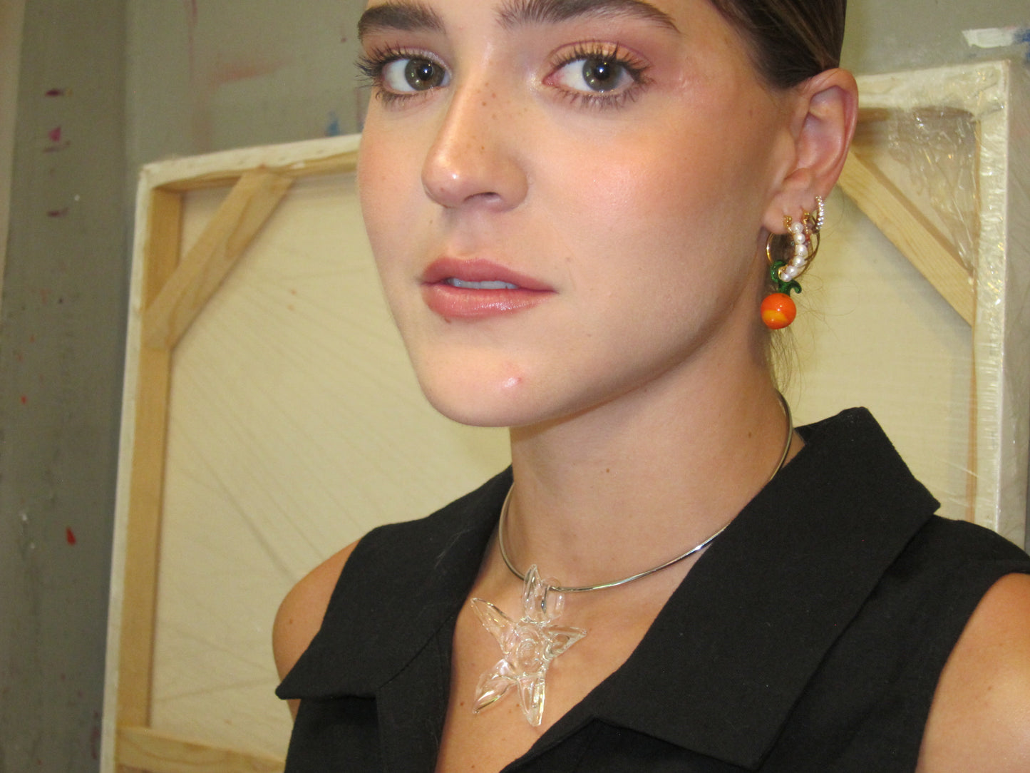 Mini Orange pearls hoops