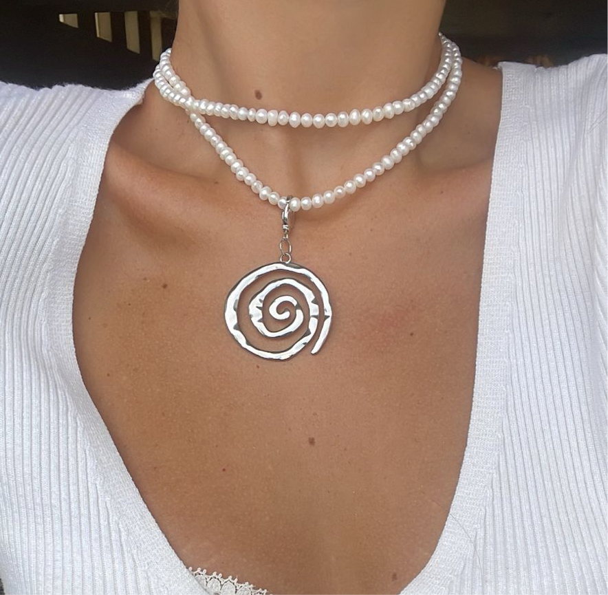 Long tiny pearl necklace