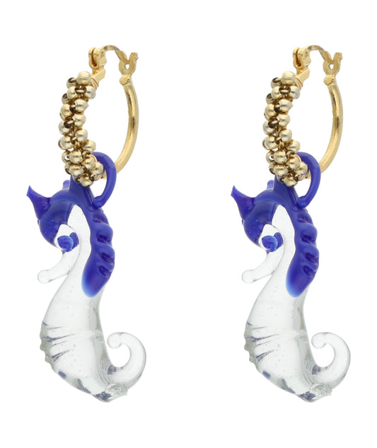 Sea horse golden hoops